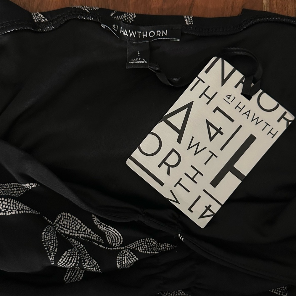 41 Hawthorn Black Leaf Print Ruched Maxi Dress Sleeveless NWT Medium - Picture 6 of 8